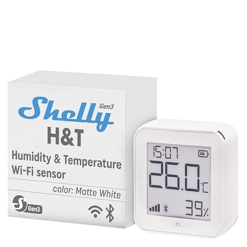 Shelly H&T Gen3 Weiß | WLAN Smart Temperatur- und Feuchtigkeitssensor | Fernsteuerung | Smarte Szenen | Benachrichtigungen | Datenspeicherung | Kein Hub Erforderlich | Alexa & Google Home von Shelly
