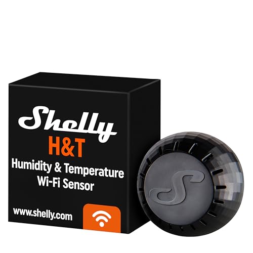 Shelly H&T schwarz, Smart Home Temperatursensor & Luftfeuchtigkeitsmesser, Digitales Messgerät steuerbar per App, WLAN, Alexa & Google Home, Wifi-Thermometer & Hygrometer zum Messen der Raumtemperatur von Shelly