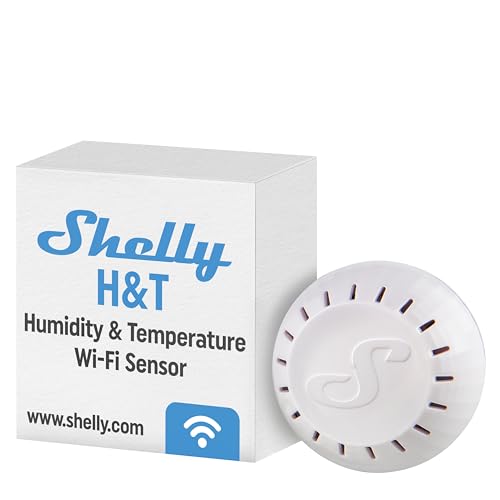 Shelly H&T weiß, Smart Home Temperatursensor & Luftfeuchtigkeitsmesser, Digitales Messgerät steuerbar per App, WLAN, Alexa & Google Home, Wifi-Thermometer & Hygrometer zum Messen der Raumtemperatur von Shelly