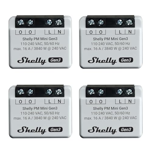 Shelly PM Mini Gen 3 | 4er Pack | Wlan & Bluetooth Smart Power Meter 1 Kanal 16 A | Hausautomation | Kompatibel mit Alexa und Google Home | iOS-Android-App | Kein Hub erforderlich von Shelly