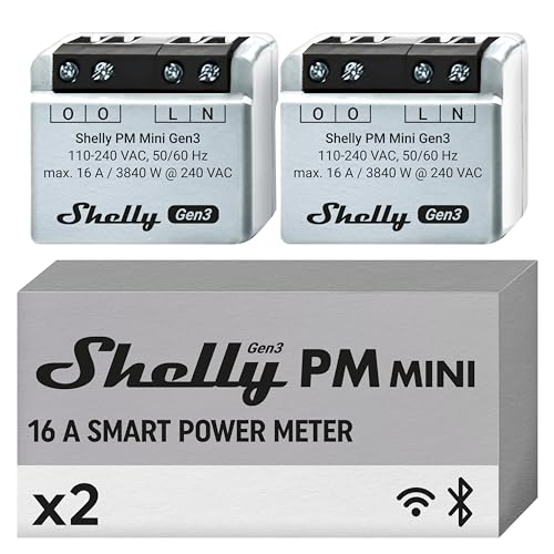 Shelly PM Mini Gen3 | Intelligenter WLAN und Bluetooth Stromzähler | 1 Kanal 16 A | Leistungsmessgerät | Kompatibel mit Alexa und Google Home | iOS-Android-App | Kein Hub erforderlich (2er-Pack) von Shelly