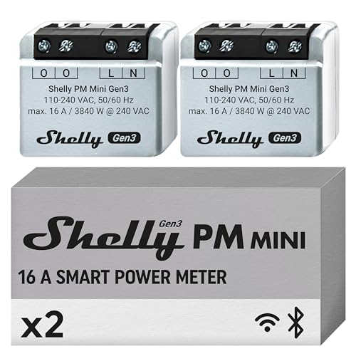 Shelly PM Mini Gen 3 | Intelligenter WLAN- und Bluetooth-Leistungsmesser 1 Kanal 16 A | Hausautomation | Kompatibel mit Alexa und Google Home | iOS-Android-App | Kein Hub erforderlich (2er-Pack) von Shelly