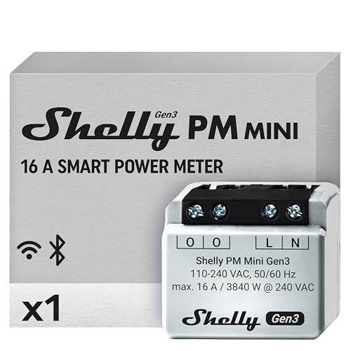 Shelly PM Mini Gen 3 | Intelligenter WLAN- und Bluetooth-Leistungsmesser 1 Kanal 16 A | Hausautomation | Kompatibel mit Alexa und Google Home | iOS-Android-App | Kein Hub erforderlich von Shelly