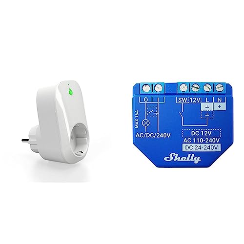 Shelly Plug Smart Home Stecker 110-230V, Digitales Steuern & Plus 1 Smart Home Relais Schalter, Digitale Steuerung von elektronischen Geräten per kostenloser App & WLAN von Shelly