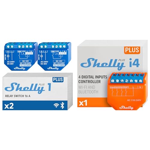 Shelly Plus 1 Smart Home Relais Schalter 2er Pack & Plus i4 Smart Home 110-230V, 4 Eingänge, digitales steuern von mehreren Geräten, kompatibel mit Alexа, Orange von Shelly