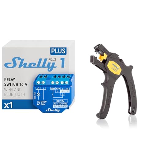 Shelly Plus 1 | Wlan & Bluetooth Smart Relais Schalter | Hausautomation & JOKARI 20050 Abisolierzange Super 4 plus, Schwarz, 1 Stück von Shelly