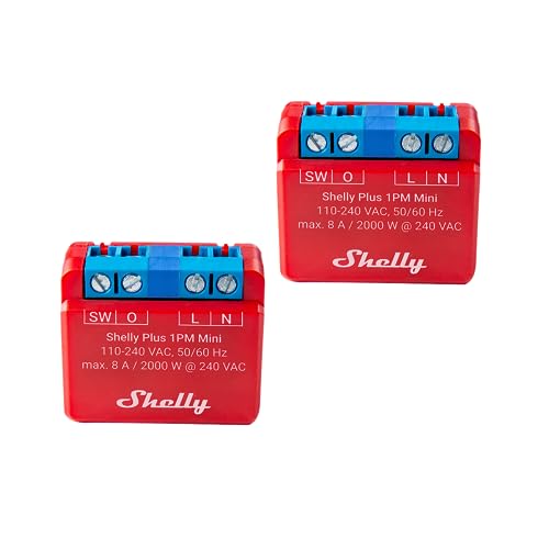 Shelly Plus 1PM Mini | Wlan & Bluetooth intelligentes Relais, 1 Kanal 8A, mit Leistungsmessung | Hausautomation | Kompatibel mit Alexa & Google Home | iOS Android App | Kein Hub nötig (2 Pack) von Shelly
