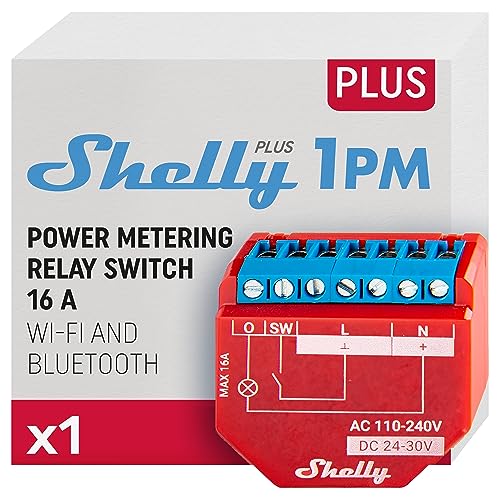 Shelly Plus 1PM | WLAN & Bluetooth Relais Schalter mit Strommessung| Smart Home Hausautomation| Funktioniert mit Alexa & Google Home| iOS- & Android-App| Kein Hub erforderlich | DIY Lampen steuern von Shelly