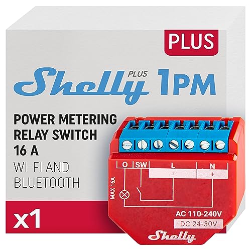 Shelly Plus 1PM | WLAN & Bluetooth Relais Schalter mit Strommessung - 16A | Lichtsteuerung | Funktioniert mit Alexa & Google Home | iOS- & Android-App | Kein Hub erforderlich von Shelly