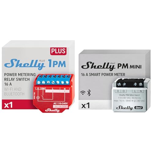 Shelly Plus 1PM | WLAN & Bluetooth Relais Schalter mit Strommessung & PM Mini Gen 3 | Intelligenter WLAN- und Bluetooth-Leistungsmesser 1 Kanal 16 A von Shelly