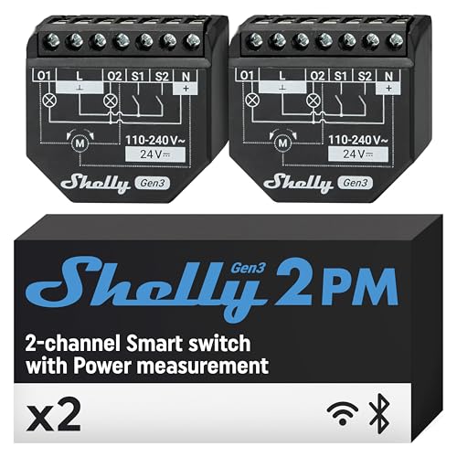 Shelly Plus 2PM Gen3 | Wlan 2 Kanäle Smart Relais Schalter | Rolladenschalter mit Stromverbrauchsmessung | Hausautomation | Google Home Alexa Zubehör | iOS Android App (2 Stück) von Shelly