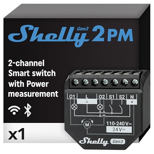 Shelly Plus 2PM Gen3 | Wlan & Bluetooth 2 Kanäle Smart Relais Schalter | Rolladenschalter mit Stromverbrauchsmessung | Hausautomation | Google Home Alexa Zubehör | iOS Android App von Shelly