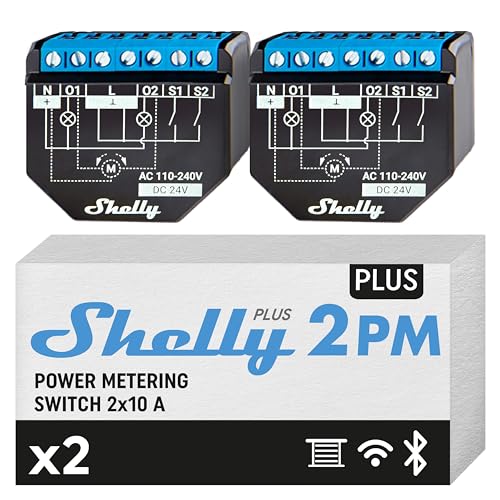 Shelly Plus 2PM | Wlan 2 Kanäle Smart Relais Schalter | Rolladenschalter mit Stromverbrauchsmessung | Hausautomation | Google Home Alexa Zubehör | iOS Android App (2 Pack) von Shelly
