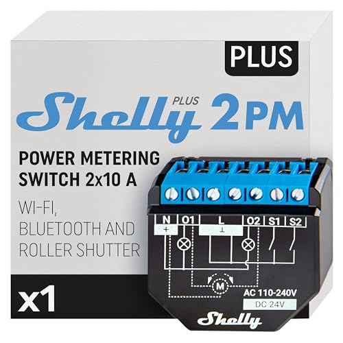 Shelly Plus 2PM | Wlan & Bluetooth 2 Kanäle Smart Relais Schalter mit Leistungsmessung | Hausautomation | Rolläden Fernsteuerung Alexa & Google Home Kompatibilität IOS Android App von Shelly
