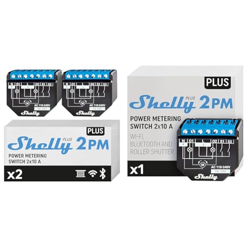 Shelly Plus 2PM Smart Home Doppel Relais Schalter (2er Pack) & Plus 2PM Smart Home Doppel Relais Schalter, Digitale Steuerung per kostenloser App & WLAN, Schwarz von Shelly