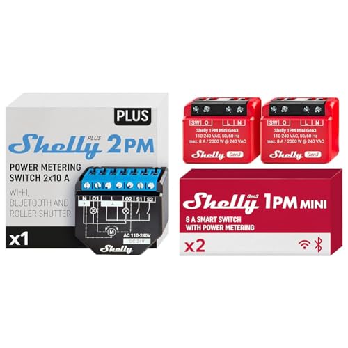 Shelly Plus 2PM | Wlan & Bluetooth 2 Kanäle Smart Relais Schalter mit Leistungsmessung & 1PM Mini Gen3 | WLAN- und Bluetooth-Smart-Switch-Relais Shelly Plus 2PM | Wlan & Bluetooth 2 Kanäle Smart Relais Schalter mit Leistungsmessung & 1PM Mini Gen3 | WLAN- und Bluetooth-Smart-Switch-Relais von Shelly