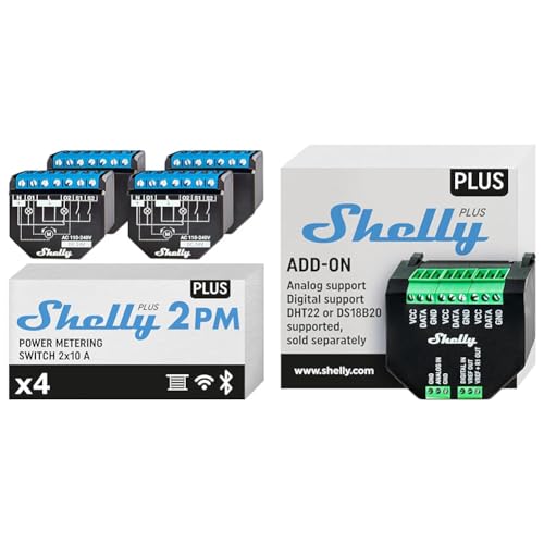 Shelly Plus 2PM | Wlan & Bluetooth 2 Kanäle Smart-Relais-Schalter & Plus Add-On, Smart Home Schnittstelle Plus Relais von Shelly