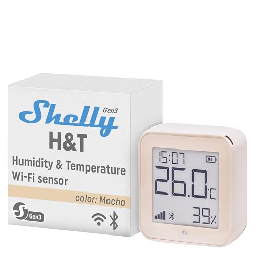 Shelly H&T Gen 3 Mocha | Wi-Fi und Bluetooth Temperatur & Luftfeuchtigkeitssensor | Hausautomation | Kein Hub erforderlich | Lange Batterielebensdauer | Wandmontierbar von Shelly