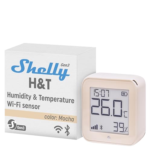 Shelly H&T Gen3 Mokka | WLAN Smart Temperatur- und Feuchtigkeitssensor | Fernsteuerung | Smarte Szenen | Benachrichtigungen | Datenspeicherung | Kein Hub Erforderlich | Alexa & Google Home von Shelly