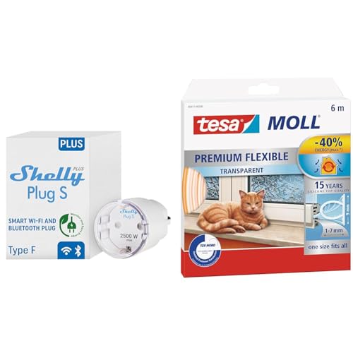 Shelly Plus Plug S - Intelligente Steckdose Funktioniert mit Alexa & Google Home & tesamoll Premium Flexible - Selbstklebende Silikondichtung Transparent - 6 m x 9 mm x 7 mm Shelly Plus Plug S - Intelligente Steckdose Funktioniert mit Alexa & Google Home & tesamoll Premium Flexible - Selbstklebende Silikondichtung Transparent - 6 m x 9 mm x 7 mm von Shelly