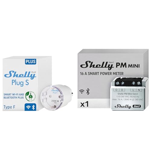 Shelly Plus Plug S - Intelligente Steckdose & PM Mini Gen3 | Intelligenter WLAN- und Bluetooth-Leistungsmesser 1 Kanal 16 A von Shelly