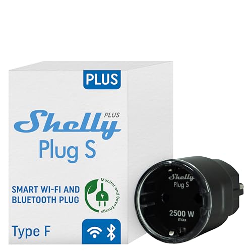 Shelly Plus Plug S - Intelligente Steckdose Funktioniert mit Alexa & Google Home, programmierbare mit Sprachsteuerung, Bluetooth; Wi-Fi-Gerät zur Automatisierung von Geräten Schwarz von Shelly