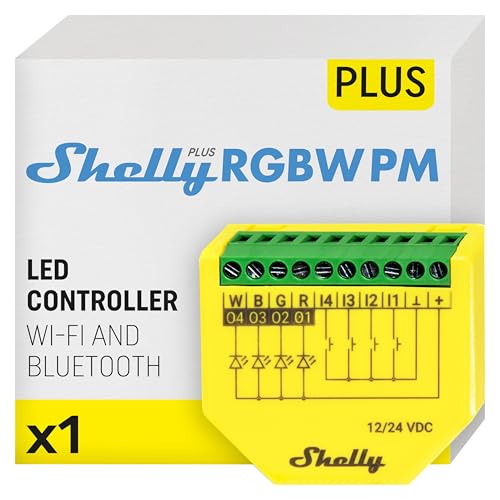 Shelly Plus RGBW PM | WLAN und Bluetooth Controller für LED-Streifen |12-24 VDC | Dimmer Unterputz | Lichtsteuerung & Strommessung | Kein Hub erforderlich | iOS-Android-App von Shelly