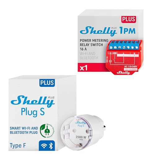 Shelly Plus Steckdose S + Shelly Plus 1 PM, 2er-Pack (Timer-Steckdosenadapter und Steckdosenleiste) von Shelly