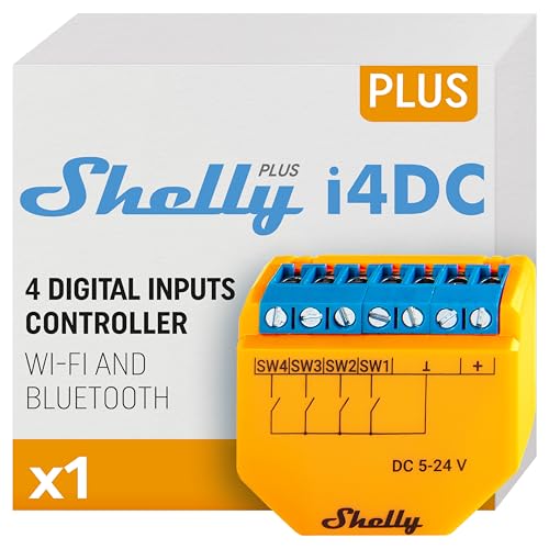 Shelly Plus i4 DC | WiFi- und Bluetooth-Smart-Controller mit 4 digitalen Eingängen Relay | Hausautomation | Funktioniert mit Alexa | iOS-Android-App| Kein Hub erforderlich | Fernbedienung von Shelly