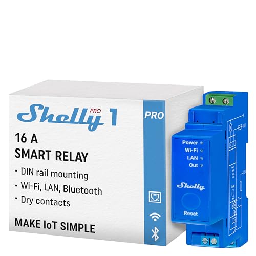 Shelly Pro 1 | LAN, WLAN 1-Kanal-DIN-Schienen-Smart-Schalter mit Potentialfreie Kontakte - 16A | Lichtschalter | Alexa & Google Home | iOS Android App | Kein Hub Erforderlich | Hausautomation von Shelly