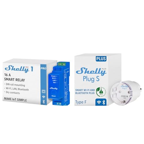 Shelly Pro 1 | WiFi & Bluetooth 1-Kanal-Smart-Relais-Schalter | Hausautomatisierung & Plus Plug S - Intelligente Steckdose Funktioniert mit Alexa & Google Home Shelly Pro 1 | WiFi & Bluetooth 1-Kanal-Smart-Relais-Schalter | Hausautomatisierung & Plus Plug S - Intelligente Steckdose Funktioniert mit Alexa & Google Home von Shelly