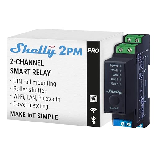 Shelly Pro 2PM | Wlan, LAN & Bluetooth 2-Kanal-Smart-Relais-Schalter mit Leistungsmessung | Haus- & Gebäudeautomation | Kompatibel mit Alexa & Google Home | iOS Android App | Fernsteuerung von Geräten von Shelly