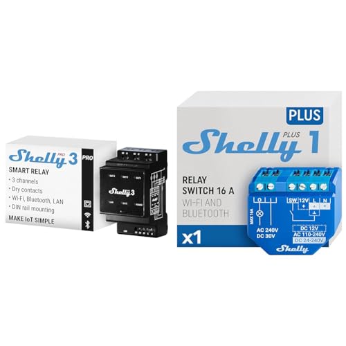 Shelly Pro 3 Wlan & Plus 1 Wlan & Bluetooth Smart Relais Schalter Hausautomation Kein Hub erforderlich Kabelloser Schalter DIY Fernsteuerung Garagentor von Shelly