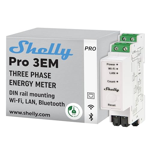 Shelly Pro 3EM (120A) | WLAN, Bluetooth & LAN 3-Phasen Energiezähler - 120A | Fernbedienung DIN-Schiene-Stromzaehler | iOS Android App | Kein Hub nötig | Solarpanels von Shelly