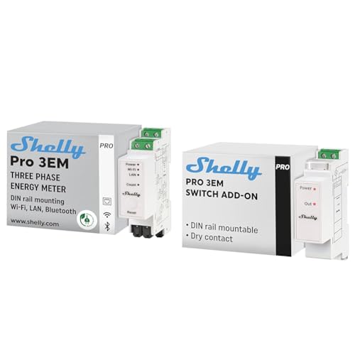 Shelly Pro 3EM (120A) | WLan & Bluetooth Smart Energy Monitoring 3-Phasen-Relaisschalter & Pro 3EM Switch Add-On | Add-on Pro 3EM Trockene Kontakte DIN-Schienenmontage möglich von Shelly