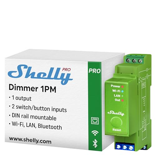 Shelly Pro Dimmer 1PM | Professioneller 1-Kanal-DIN-Hutschienen-Smart-Dimmer mit Leistungsüberwachung von Shelly