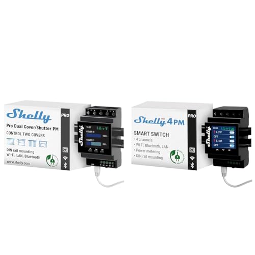 Shelly Pro Dual Cover/Shutter PM | Lan-, Wi-Fi- und Bluetooth-Verbindung & Pro 4PM | Wlan, LAN & Bluetooth 4 Kanäle Smart Relais mit Leistungsmessung von Shelly