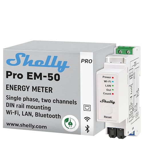 Shelly Pro EM 50A | WLAN & LAN 1-Phasen-Energiemesser mit Schützsteuerung | Leistungsmessung | Hausautomation | PV-Systeme | Alexa & Google Home | iOS Android App | Kein Hub Erforderlich von Shelly