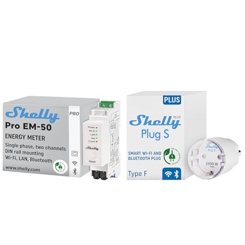 Shelly Pro EM 50A | Wi-Fi & Bluetooth-Energiezähler mit Schützsteuerung mit Leistungsmessung & Plus Plug S - Intelligente Steckdose Funktioniert mit Alexa & Google Home Shelly Pro EM 50A | Wi-Fi & Bluetooth-Energiezähler mit Schützsteuerung mit Leistungsmessung & Plus Plug S - Intelligente Steckdose Funktioniert mit Alexa & Google Home von Shelly