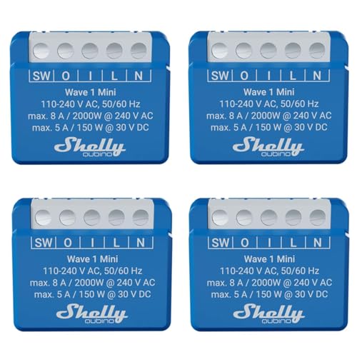 Shelly Qubino Wave 1 Mini | 4er Pack | Z-wave Smart-Schalter-Relais, 1 Kanal 8 A mit Trockenkontakt | Hausautomation | Z-Wave Gateway | Geringer Stromverbrauch | Repeater Erweitertes Netz von Shelly