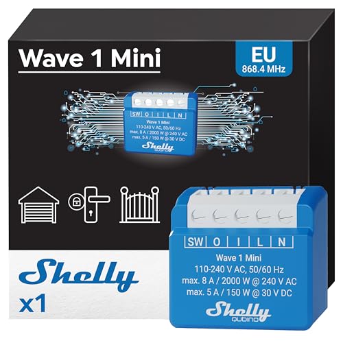 Shelly Wave 1 Mini | Z-wave Smart Schalter Relais | 1 Kanal 8 A mit Potentialfreie Kontakte | Lichtschalter und Garagentoröffner | Geringer Stromverbrauch | Z-Wave-Gateway erforderlich von Shelly
