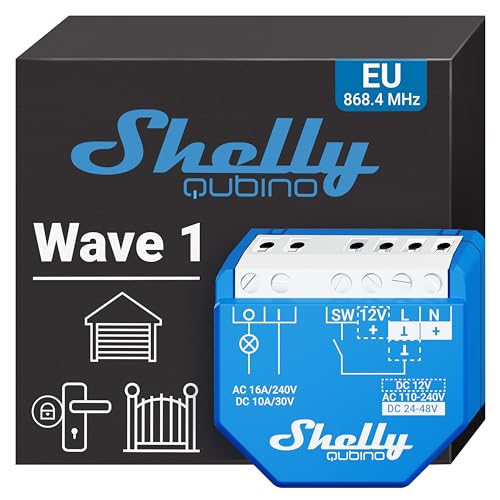 Shelly Wave 1 | Z-wave Smart Schalter Relais, 1 Kanal 16 A mit Potentialfreie Kontakte | Hausautomation | Z-Wave-Gateway erforderlich | Geringer Stromverbrauch | Z-Wave Repeater | Hohe Kompatibilität von Shelly