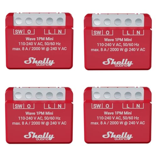 Shelly Qubino Wave 1PM Mini | 4er Pack | Z-wave Smart-Schalter-Relais, 1 Kanal 8 A mit Leistungsmesser | Hausautomation | iOS Android app | Geringer Stromverbrauch von Shelly