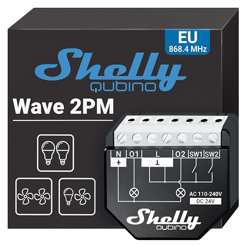 Shelly Qubino Wave 2PM | Z-wave Smart-Schalter-Relais, 2 Kanal 16 A mit Strommessung | Hausautomation | Z-Wave Gateway | Geringer Stromverbrauch | Repeater Erweitertes Netz | Hohe Kompatibilität von Shelly