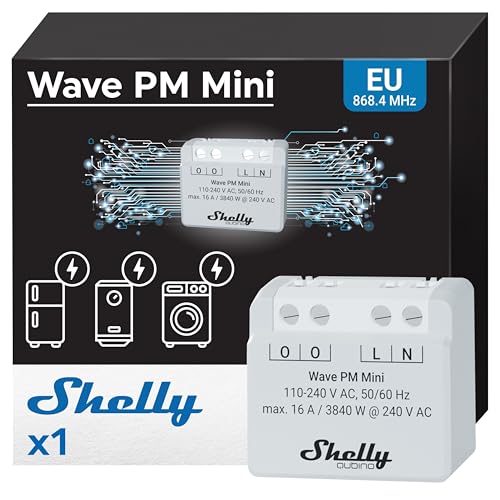 Shelly Wave PM Mini - WLAN Smarter Stromzähler, 1 Kanal, 16A, kein Relaisschalter, Leistungsmessung, Echtzeit-Energiezähler, Z-wave Hub Erforderlich, SmartStart, Hausautomation von Shelly