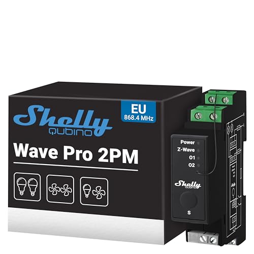 Shelly Wave Pro 2PM | Professioneller 2-Kanal DIN-Schienen Smart Schalter mit Leistungsmessung​ | Z-Wave Rolladenschalter | Hausautomation | Gateway erforderlich | Erweiterte Funkreichweite von Shelly