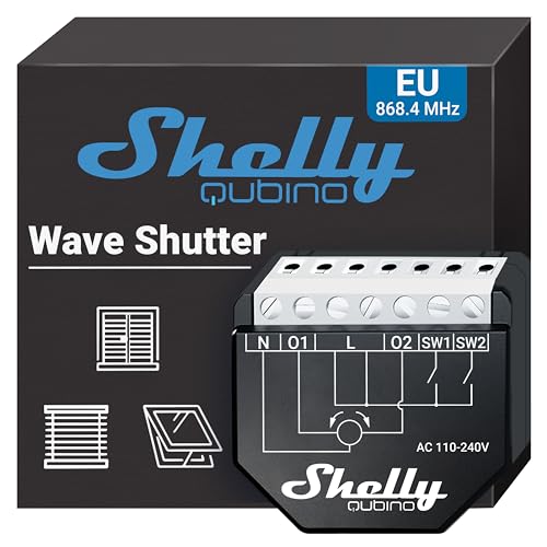 Shelly Wave Shutter, Z-Wave Rolladenschalter mit Verbrauchsmessung - 10 A pro Kanal, für Rolläden, Jalousien, Z-Wave-Gateway erforderlich, Steuerung der winkel der Jalousie-Lamellen von Shelly