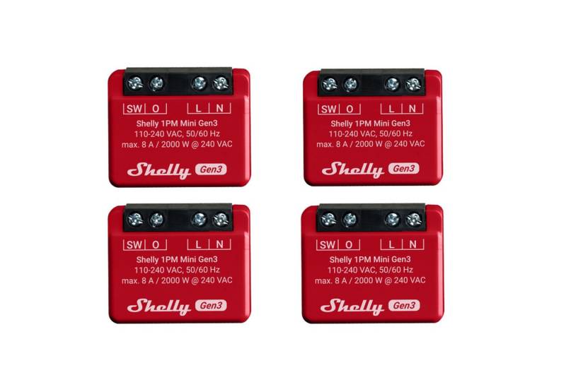 Shelly SHELLY WLAN-Schaltaktor 1PM Mini Gen 3, rot, 4 Stück Unterputzschalter von Shelly