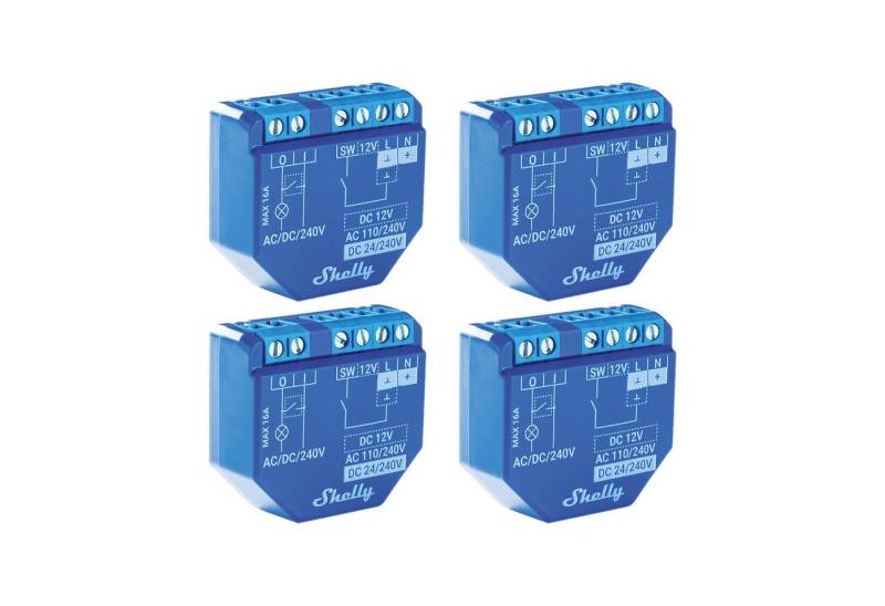 Shelly SHELLY WLAN-Schaltaktor Plus 1, 16 A, Bluetooth, 4 Stück Unterputzschalter von Shelly