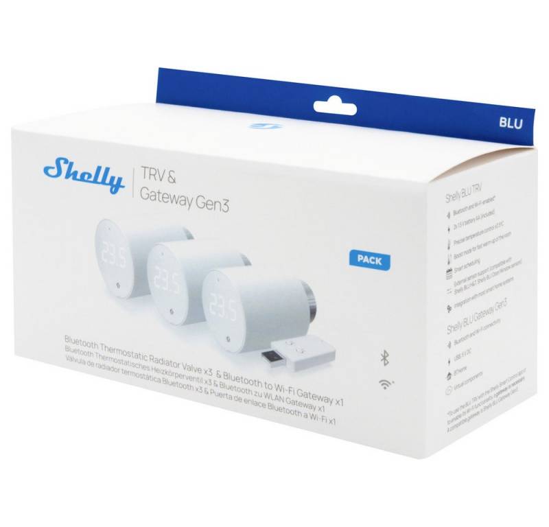 Shelly Shelly Shelly BLU TRV Heizkörperthermostat 3-er Pack Gateway, Heizkör Smart-Home-Zubehör von Shelly